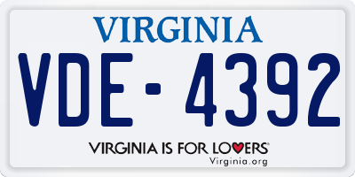 VA license plate VDE4392