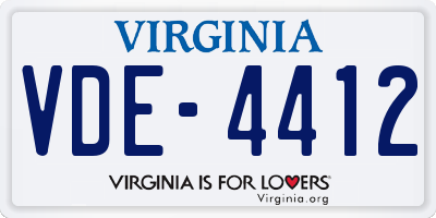 VA license plate VDE4412