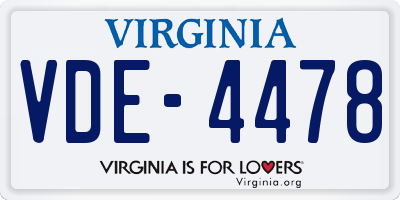 VA license plate VDE4478