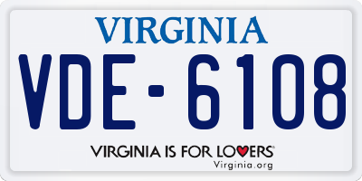 VA license plate VDE6108