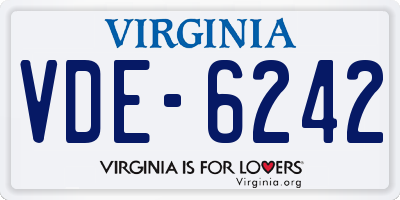 VA license plate VDE6242