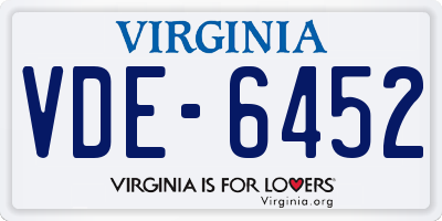VA license plate VDE6452