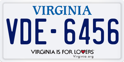 VA license plate VDE6456