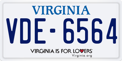 VA license plate VDE6564