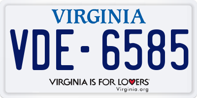 VA license plate VDE6585
