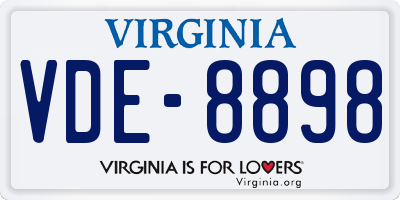 VA license plate VDE8898