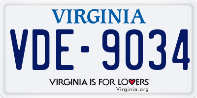 VA license plate VDE9034