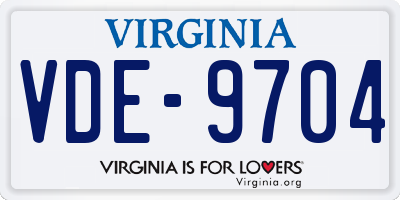 VA license plate VDE9704