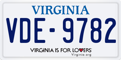 VA license plate VDE9782