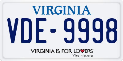 VA license plate VDE9998