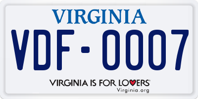 VA license plate VDF0007