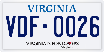 VA license plate VDF0026