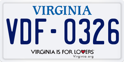 VA license plate VDF0326