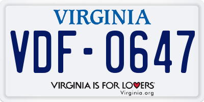 VA license plate VDF0647