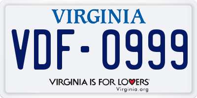 VA license plate VDF0999