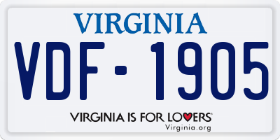 VA license plate VDF1905