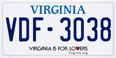 VA license plate VDF3038