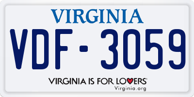 VA license plate VDF3059