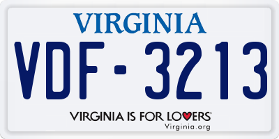 VA license plate VDF3213