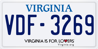 VA license plate VDF3269