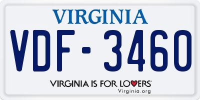 VA license plate VDF3460