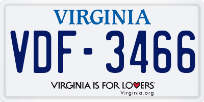 VA license plate VDF3466