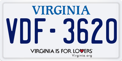 VA license plate VDF3620