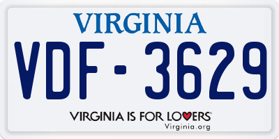VA license plate VDF3629