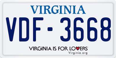 VA license plate VDF3668