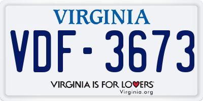 VA license plate VDF3673