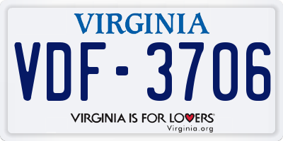 VA license plate VDF3706