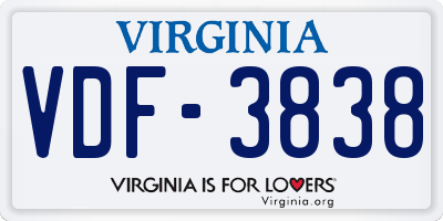 VA license plate VDF3838