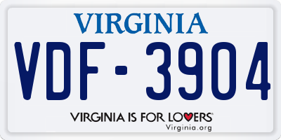 VA license plate VDF3904