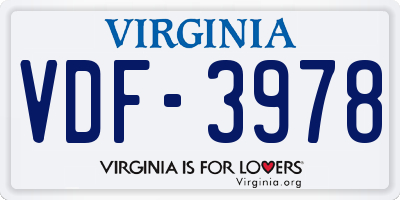 VA license plate VDF3978