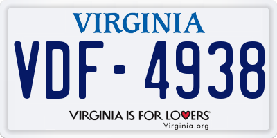 VA license plate VDF4938
