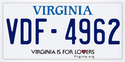 VA license plate VDF4962