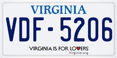 VA license plate VDF5206