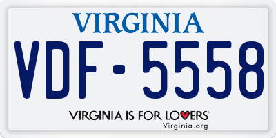 VA license plate VDF5558