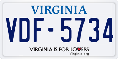 VA license plate VDF5734