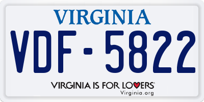 VA license plate VDF5822