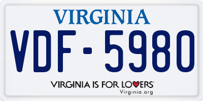 VA license plate VDF5980
