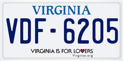 VA license plate VDF6205