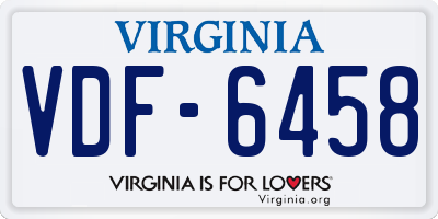 VA license plate VDF6458