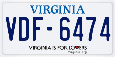 VA license plate VDF6474