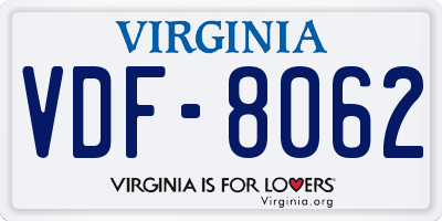 VA license plate VDF8062