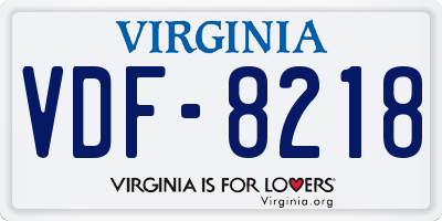 VA license plate VDF8218