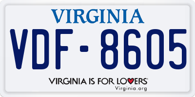 VA license plate VDF8605