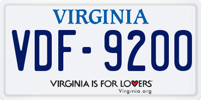 VA license plate VDF9200