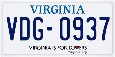 VA license plate VDG0937