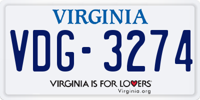 VA license plate VDG3274